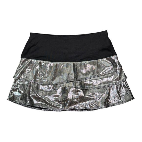 Lucky In Love Metallic Scallop Tennis Skirt XS Black Silver Ruffle Mini Skort - Picture 3 of 7